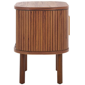 Safavieh Tealla Mid-Century Tambour Door Nightstand With Stylish Gold Hardware And Ample Storage Solutions Walnut / Gold NST9610A