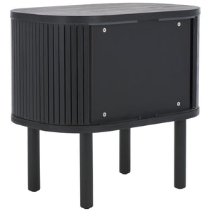 Safavieh Tealla Mid-Century Tambour Door Nightstand With Stylish Gold Hardware And Ample Storage Solutions Black / Gold NST9610B