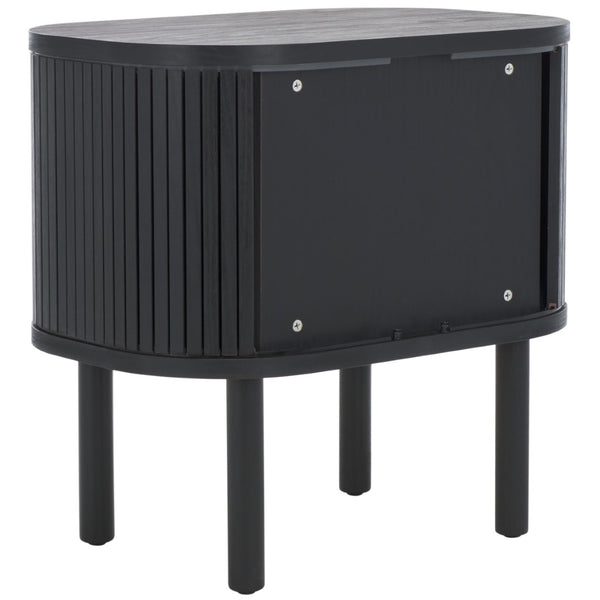 Safavieh Tealla Mid-Century Tambour Door Nightstand With Stylish Gold Hardware And Ample Storage Solutions Black / Gold NST9610B