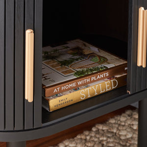 Safavieh Tealla Mid-Century Tambour Door Nightstand With Stylish Gold Hardware And Ample Storage Solutions Black / Gold NST9610B