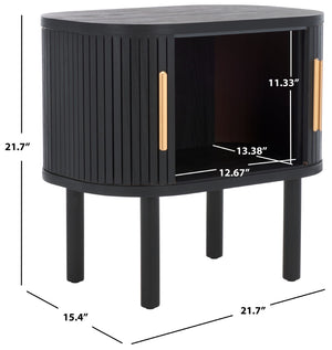 Safavieh Tealla Mid-Century Tambour Door Nightstand With Stylish Gold Hardware And Ample Storage Solutions Black / Gold NST9610B