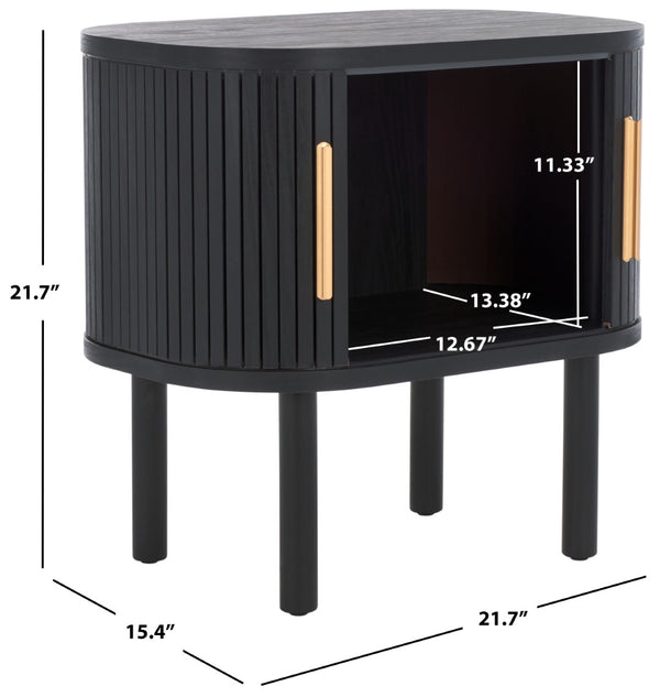 Safavieh Tealla Mid-Century Tambour Door Nightstand With Stylish Gold Hardware And Ample Storage Solutions Black / Gold NST9610B