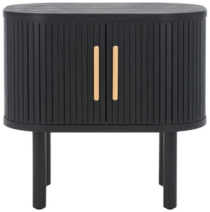 Safavieh Tealla Mid-Century Tambour Door Nightstand With Stylish Gold Hardware And Ample Storage Solutions Black / Gold NST9610B