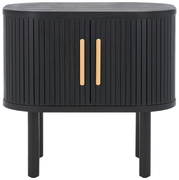 Safavieh Tealla Mid-Century Tambour Door Nightstand With Stylish Gold Hardware And Ample Storage Solutions Black / Gold NST9610B