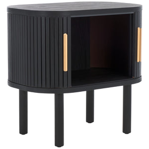 Safavieh Tealla Mid-Century Tambour Door Nightstand With Stylish Gold Hardware And Ample Storage Solutions Black / Gold NST9610B