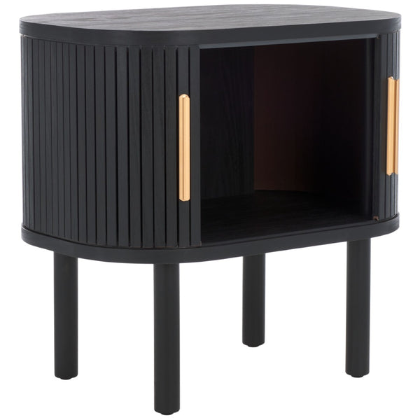 Safavieh Tealla Mid-Century Tambour Door Nightstand With Stylish Gold Hardware And Ample Storage Solutions Black / Gold NST9610B