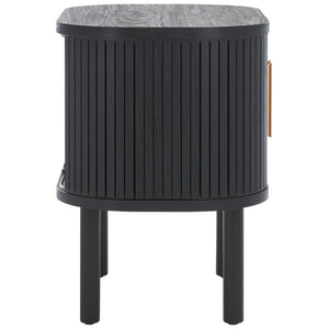 Safavieh Tealla Mid-Century Tambour Door Nightstand With Stylish Gold Hardware And Ample Storage Solutions Black / Gold NST9610B
