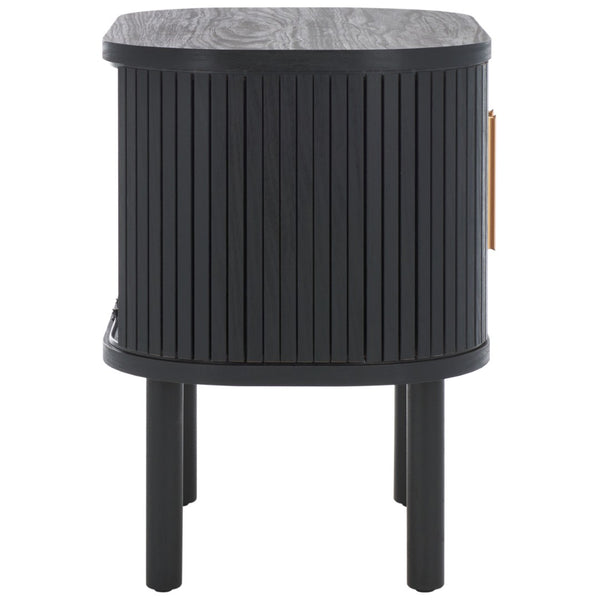 Safavieh Tealla Mid-Century Tambour Door Nightstand With Stylish Gold Hardware And Ample Storage Solutions Black / Gold NST9610B