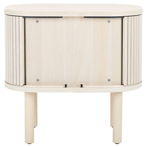 Safavieh Tealla Mid-Century Tambour Door Nightstand With Stylish Gold Hardware And Ample Storage Solutions Bleached White / Gold NST9610C