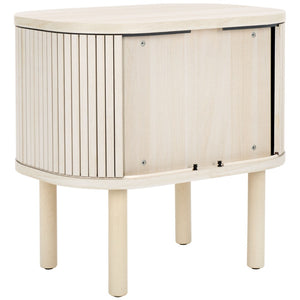 Safavieh Tealla Mid-Century Tambour Door Nightstand With Stylish Gold Hardware And Ample Storage Solutions Bleached White / Gold NST9610C