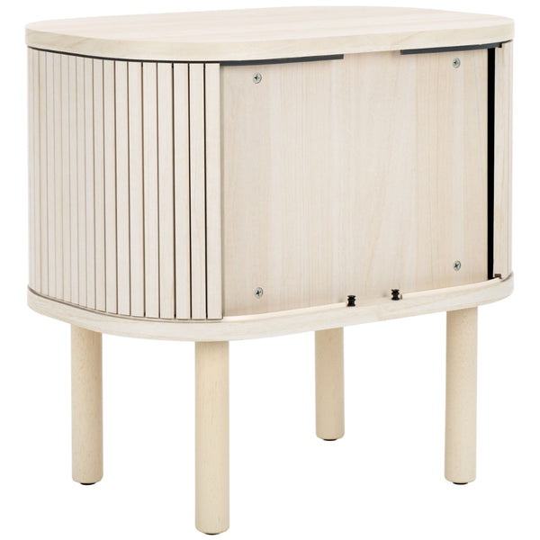 Safavieh Tealla Mid-Century Tambour Door Nightstand With Stylish Gold Hardware And Ample Storage Solutions Bleached White / Gold NST9610C
