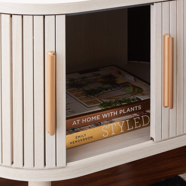 Safavieh Tealla Mid-Century Tambour Door Nightstand With Stylish Gold Hardware And Ample Storage Solutions Bleached White / Gold NST9610C