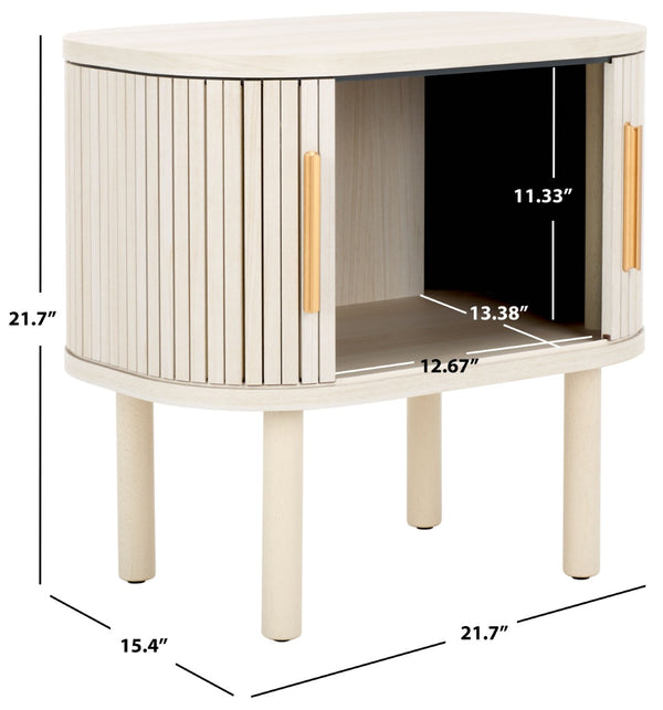 Safavieh Tealla Mid-Century Tambour Door Nightstand With Stylish Gold Hardware And Ample Storage Solutions Bleached White / Gold NST9610C