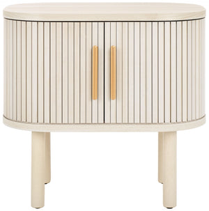 Safavieh Tealla Mid-Century Tambour Door Nightstand With Stylish Gold Hardware And Ample Storage Solutions Bleached White / Gold NST9610C