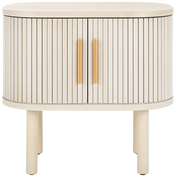 Safavieh Tealla Mid-Century Tambour Door Nightstand With Stylish Gold Hardware And Ample Storage Solutions Bleached White / Gold NST9610C