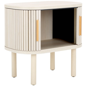 Safavieh Tealla Mid-Century Tambour Door Nightstand With Stylish Gold Hardware And Ample Storage Solutions Bleached White / Gold NST9610C