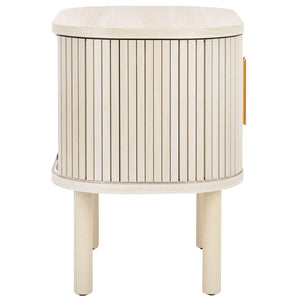 Safavieh Tealla Mid-Century Tambour Door Nightstand With Stylish Gold Hardware And Ample Storage Solutions Bleached White / Gold NST9610C