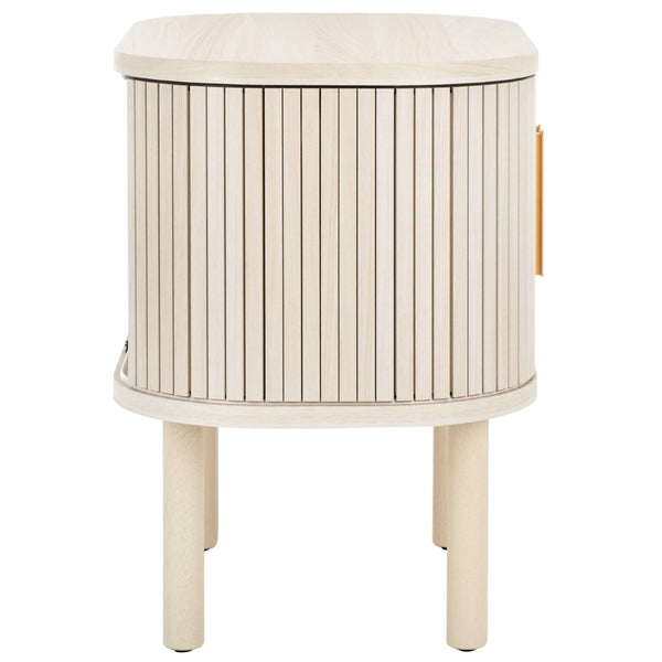 Safavieh Tealla Mid-Century Tambour Door Nightstand With Stylish Gold Hardware And Ample Storage Solutions Bleached White / Gold NST9610C