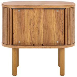 Safavieh Tealla Mid-Century Tambour Door Nightstand With Stylish Gold Hardware And Ample Storage Solutions Oak / Gold NST9610D