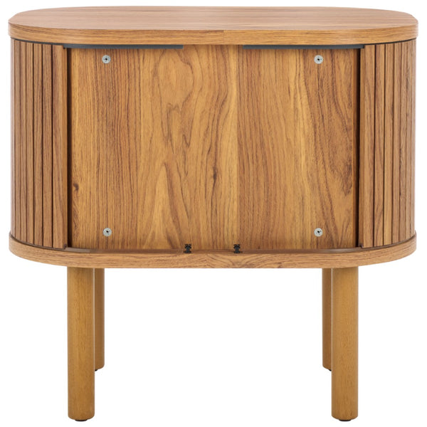 Safavieh Tealla Mid-Century Tambour Door Nightstand With Stylish Gold Hardware And Ample Storage Solutions Oak / Gold NST9610D