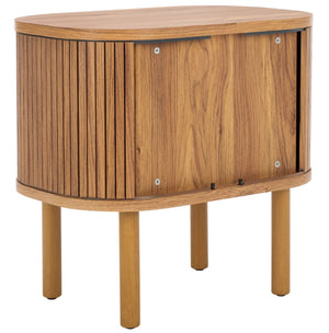 Safavieh Tealla Mid-Century Tambour Door Nightstand With Stylish Gold Hardware And Ample Storage Solutions Oak / Gold NST9610D