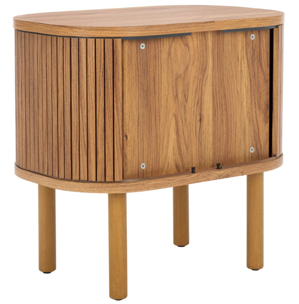 Safavieh Tealla Mid-Century Tambour Door Nightstand With Stylish Gold Hardware And Ample Storage Solutions Oak / Gold NST9610D