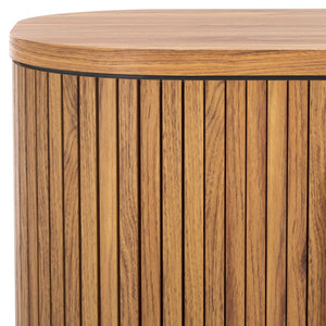 Safavieh Tealla Mid-Century Tambour Door Nightstand With Stylish Gold Hardware And Ample Storage Solutions Oak / Gold NST9610D