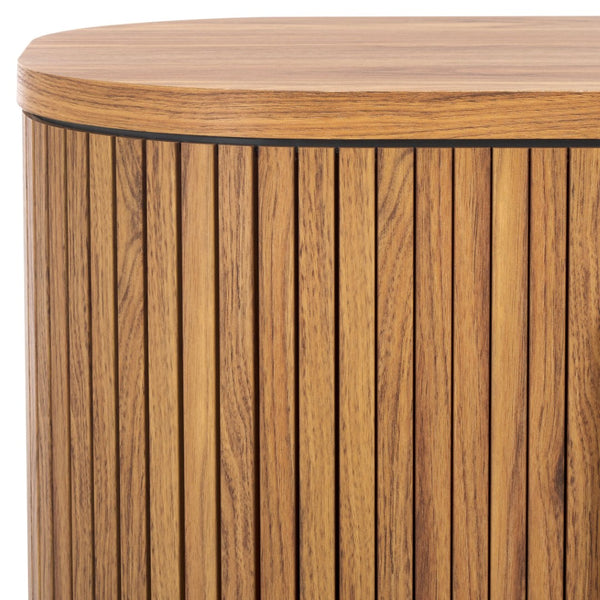 Safavieh Tealla Mid-Century Tambour Door Nightstand With Stylish Gold Hardware And Ample Storage Solutions Oak / Gold NST9610D