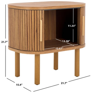 Safavieh Tealla Mid-Century Tambour Door Nightstand With Stylish Gold Hardware And Ample Storage Solutions Oak / Gold NST9610D