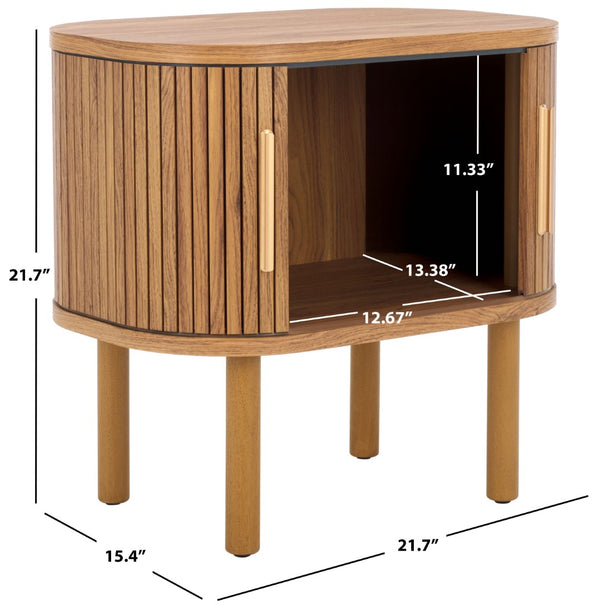 Safavieh Tealla Mid-Century Tambour Door Nightstand With Stylish Gold Hardware And Ample Storage Solutions Oak / Gold NST9610D