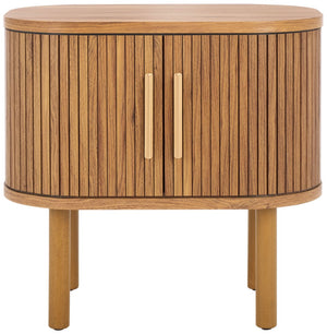 Safavieh Tealla Mid-Century Tambour Door Nightstand With Stylish Gold Hardware And Ample Storage Solutions Oak / Gold NST9610D