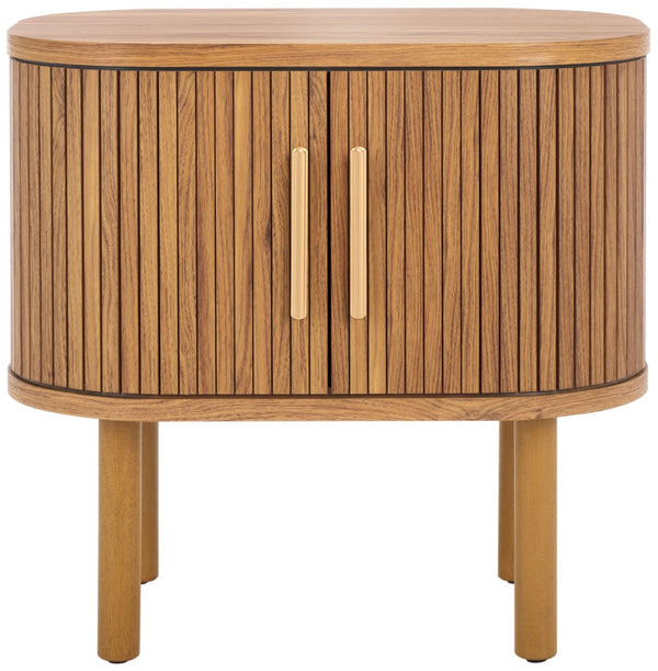 Safavieh Tealla Mid-Century Tambour Door Nightstand With Stylish Gold Hardware And Ample Storage Solutions Oak / Gold NST9610D