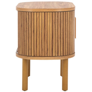 Safavieh Tealla Mid-Century Tambour Door Nightstand With Stylish Gold Hardware And Ample Storage Solutions Oak / Gold NST9610D