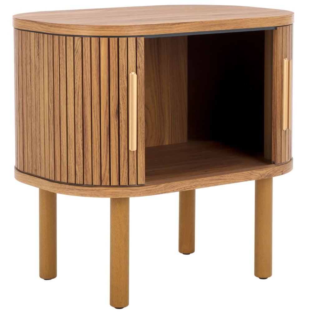 Safavieh Tealla Mid-Century Tambour Door Nightstand With Stylish Gold Hardware And Ample Storage Solutions Oak / Gold NST9610D