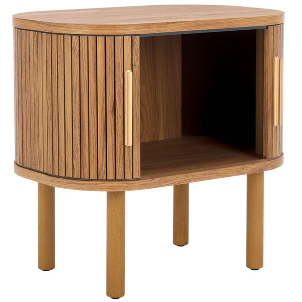 Safavieh Tealla Mid-Century Tambour Door Nightstand With Stylish Gold Hardware And Ample Storage Solutions Oak / Gold NST9610D
