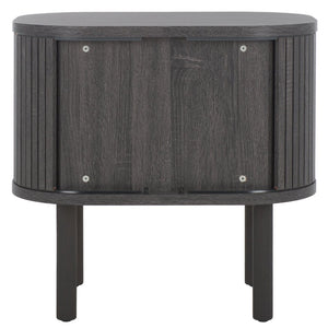 Safavieh Tealla Mid-Century Tambour Door Nightstand With Stylish Gold Hardware And Ample Storage Solutions Distressed Black / Gold NST9610E