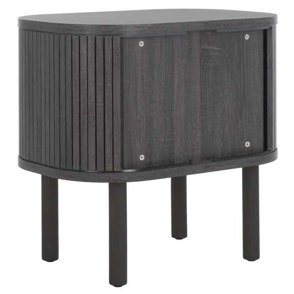Safavieh Tealla Mid-Century Tambour Door Nightstand With Stylish Gold Hardware And Ample Storage Solutions Distressed Black / Gold NST9610E