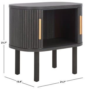 Safavieh Tealla Mid-Century Tambour Door Nightstand With Stylish Gold Hardware And Ample Storage Solutions Distressed Black / Gold NST9610E