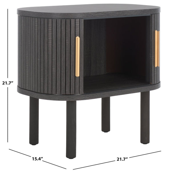 Safavieh Tealla Mid-Century Tambour Door Nightstand With Stylish Gold Hardware And Ample Storage Solutions Distressed Black / Gold NST9610E