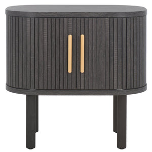 Safavieh Tealla Mid-Century Tambour Door Nightstand With Stylish Gold Hardware And Ample Storage Solutions Distressed Black / Gold NST9610E