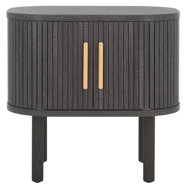 Safavieh Tealla Mid-Century Tambour Door Nightstand With Stylish Gold Hardware And Ample Storage Solutions Distressed Black / Gold NST9610E