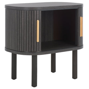 Safavieh Tealla Mid-Century Tambour Door Nightstand With Stylish Gold Hardware And Ample Storage Solutions Distressed Black / Gold NST9610E