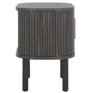 Safavieh Tealla Mid-Century Tambour Door Nightstand With Stylish Gold Hardware And Ample Storage Solutions Distressed Black / Gold NST9610E