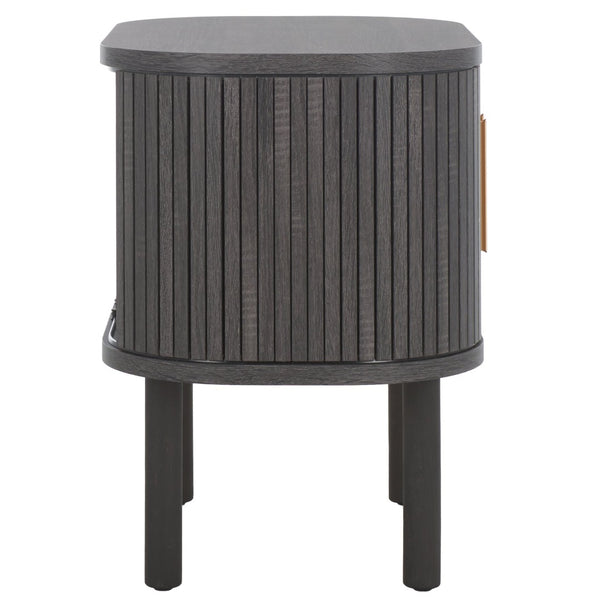 Safavieh Tealla Mid-Century Tambour Door Nightstand With Stylish Gold Hardware And Ample Storage Solutions Distressed Black / Gold NST9610E