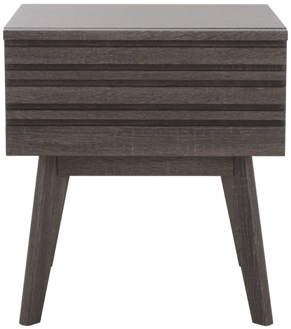 Safavieh Esma Contemporary Nightstand With Slatted Top & Soft-Glide Drawer For Stylish Bedroom Storage Distressed Black NST9612E