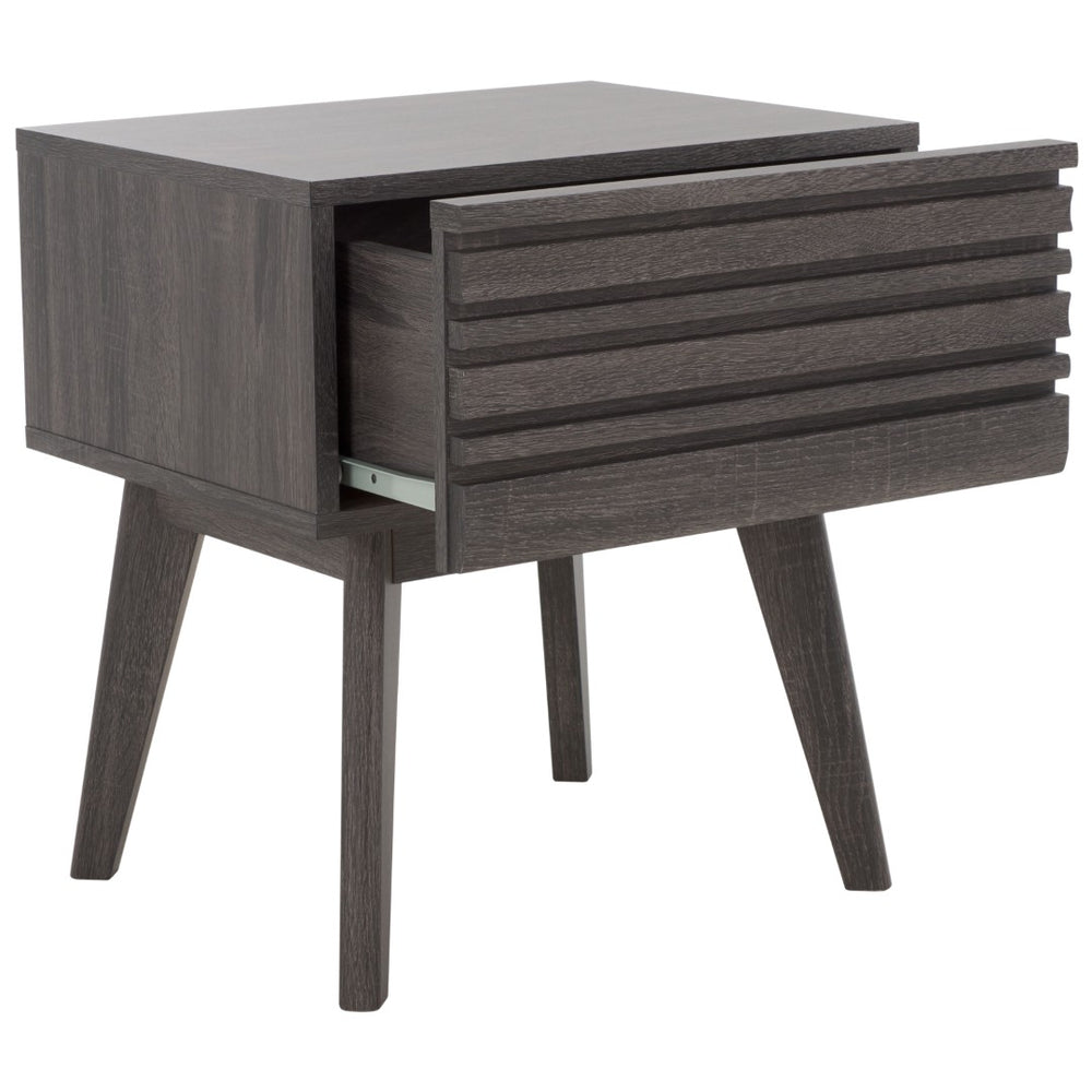 Safavieh Esma Contemporary Nightstand With Slatted Top & Soft-Glide Drawer For Stylish Bedroom Storage Distressed Black NST9612E