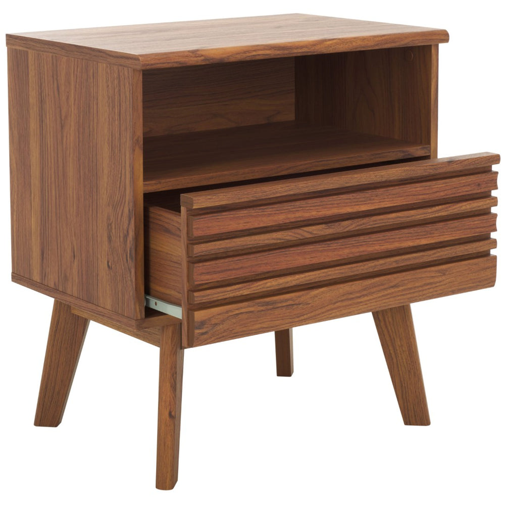 Safavieh Esma Contemporary Nightstand With Drawer And Open Shelf For Modern Bedroom Storage Solutions Walnut NST9613A