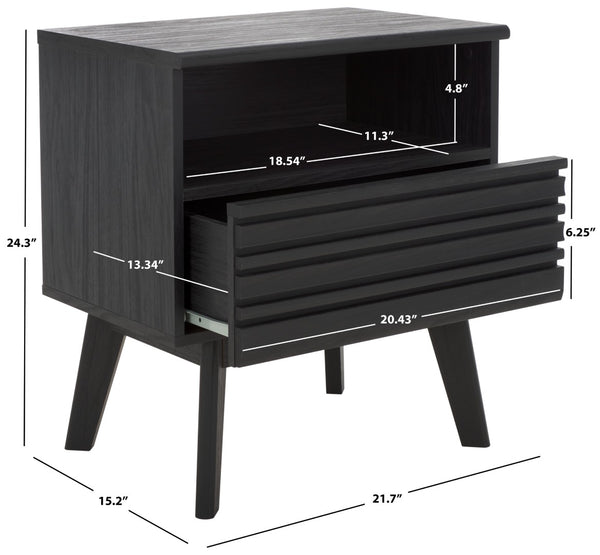 Safavieh Esma Contemporary Nightstand With Drawer And Open Shelf For Modern Bedroom Storage Solutions Black NST9613B