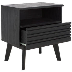 Safavieh Esma Contemporary Nightstand With Drawer And Open Shelf For Modern Bedroom Storage Solutions Black NST9613B
