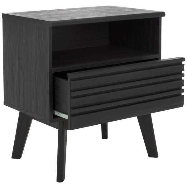 Safavieh Esma Contemporary Nightstand With Drawer And Open Shelf For Modern Bedroom Storage Solutions Black NST9613B